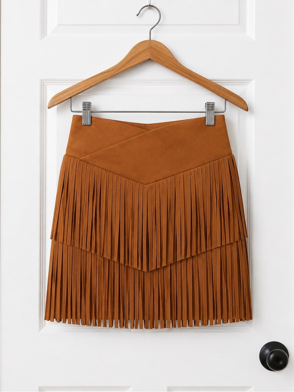 HALARA Brown Fringe Mini Skirt Sz L